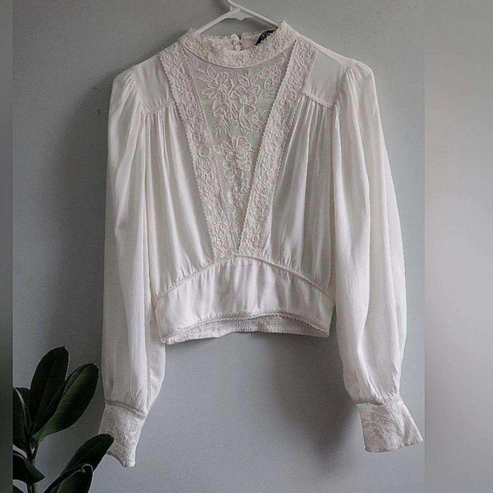 ZARA Textured Tweed Short Sleeve Top - Off White / Beige - Size XL - NWOT